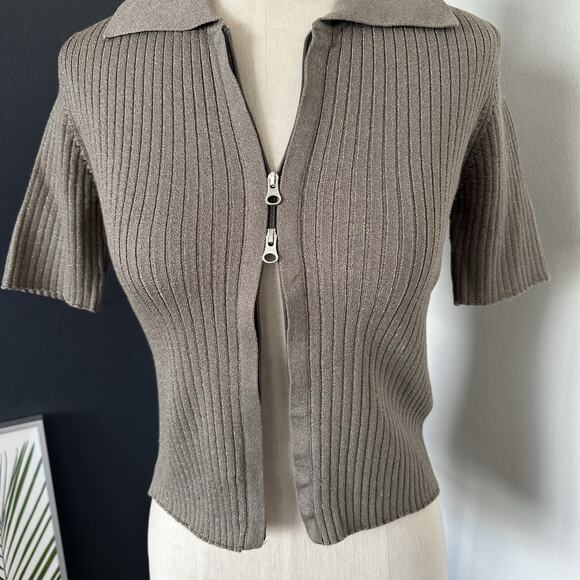 Moussy Women's Double Zip Front Knit Cardigan Copper Metallic Thread - Picture 6 of 13